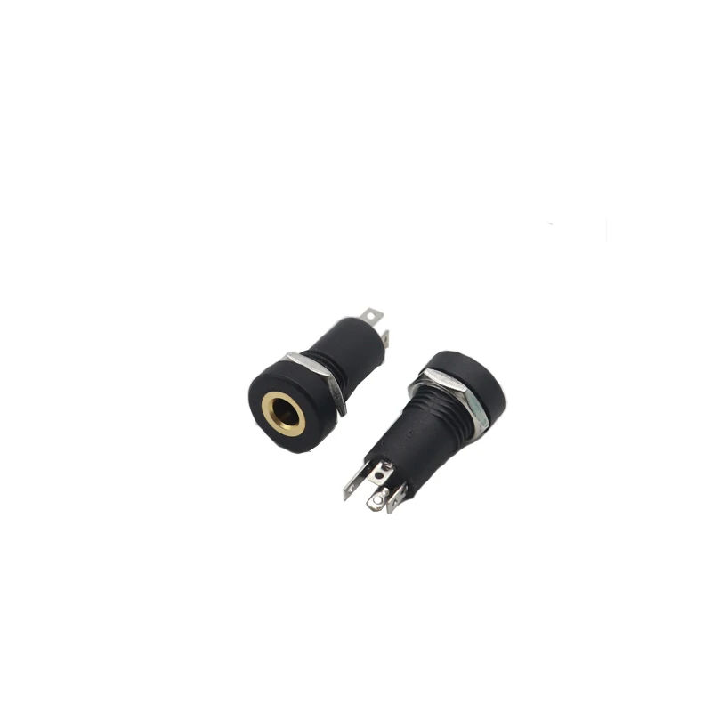 Dudukan Panel hitam 4 tiang soket Audio 3.5mm, soket Headphone PJ-392A 3.5mm berlapis emas dengan mur