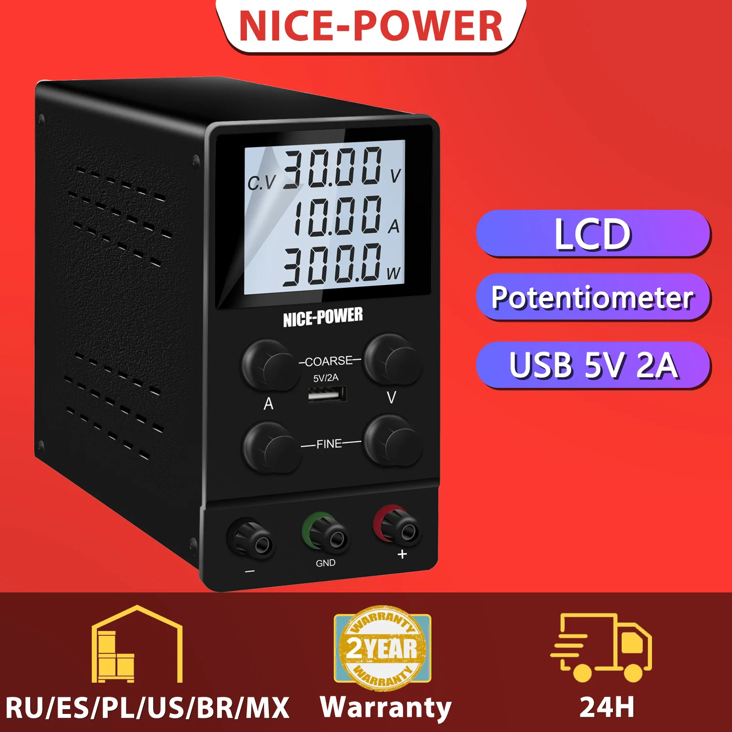 Nice-power 30V 10A LCD DC Power Supply 60V 5A Adjustable Bench Lab Switching  Voltage Regulator USB-A 5V 2A Stabilizer Source