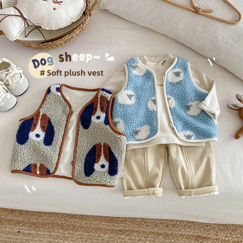 

Children's Velvet Vest 2025 New Winter Baby Stylish Full Version Cartoon Top Boys' Fashion Dog Winter Clothing