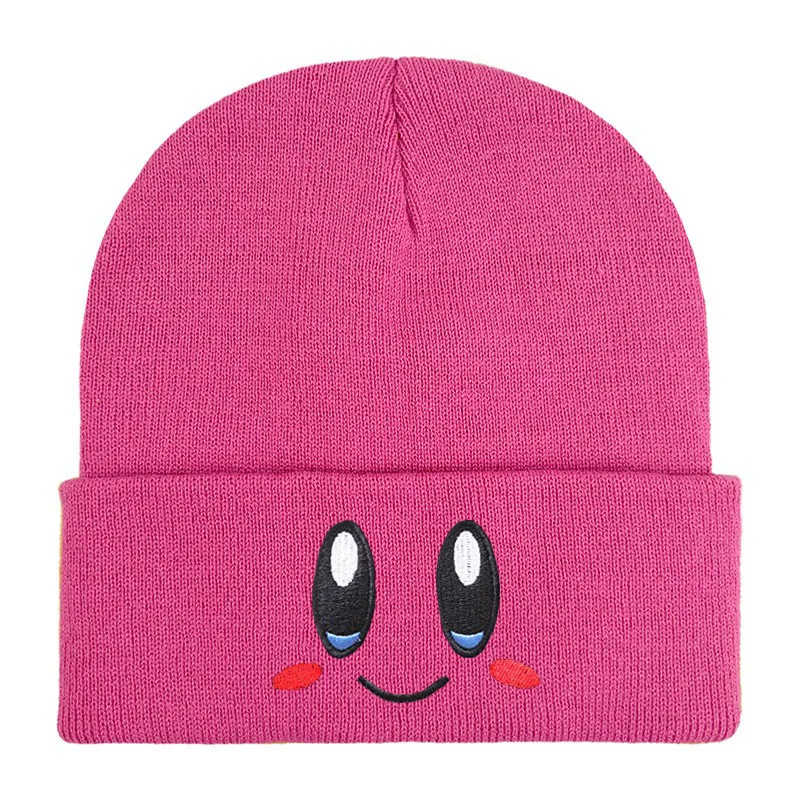 Cartoon New Pink Kirby Knitted Fashion Hat Eye Embroidery Elasticity Beanie Winter Keep Warm Girls Autumn Crimping Women Gift