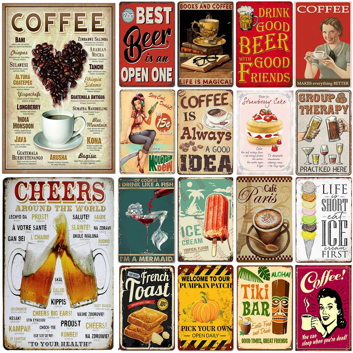 Retro Metal Beer Tin Sign Metal Tin Signs Metal Wall Decorations Vintage Cafe Wall Plaque Retro Club Pub Bar Poster Decor