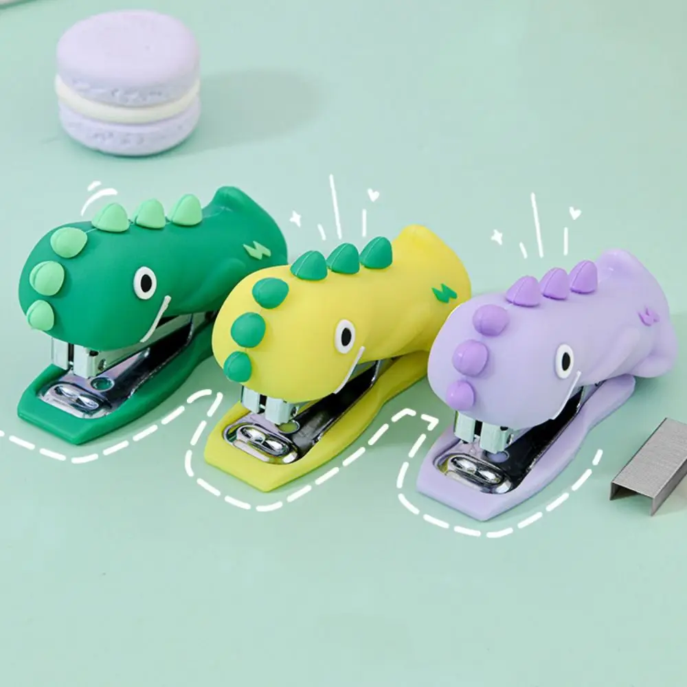 Mini grampeador de dinossauro de desenho animado, grampeador portátil decorativo de silicone, ferramenta de grampeamento de papel portátil para papelaria de mesa