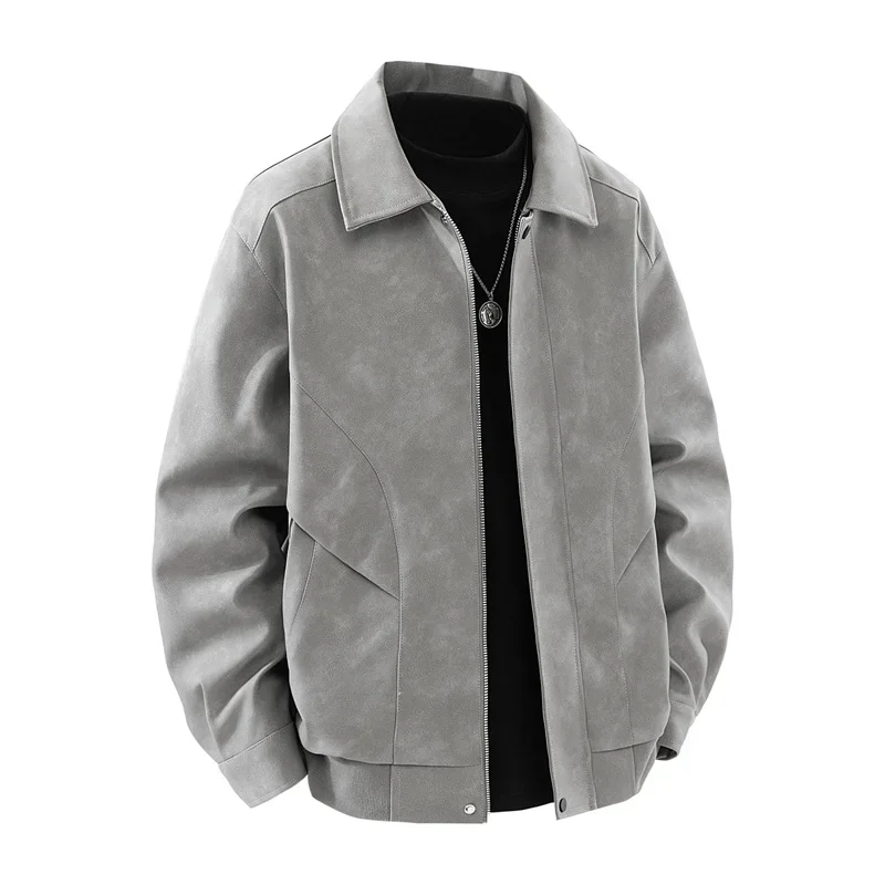 Men Retro Simplicity Lapel Leather Jacket Spring Autumn Fashion Windproof Casual Coat New Loose Versatile Comfort Solid Tops Men