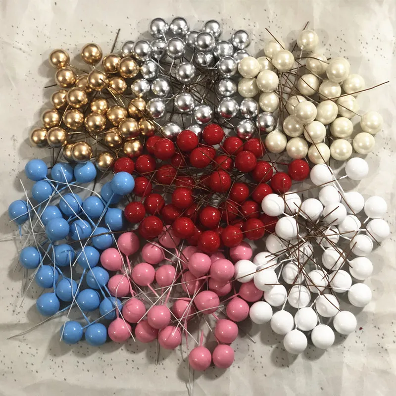 

50Pcs Pearl Stamens Artificial Flower Small Berries Cherry For Wedding Party Gift Box Christmas DIY Wreath Home Decorations