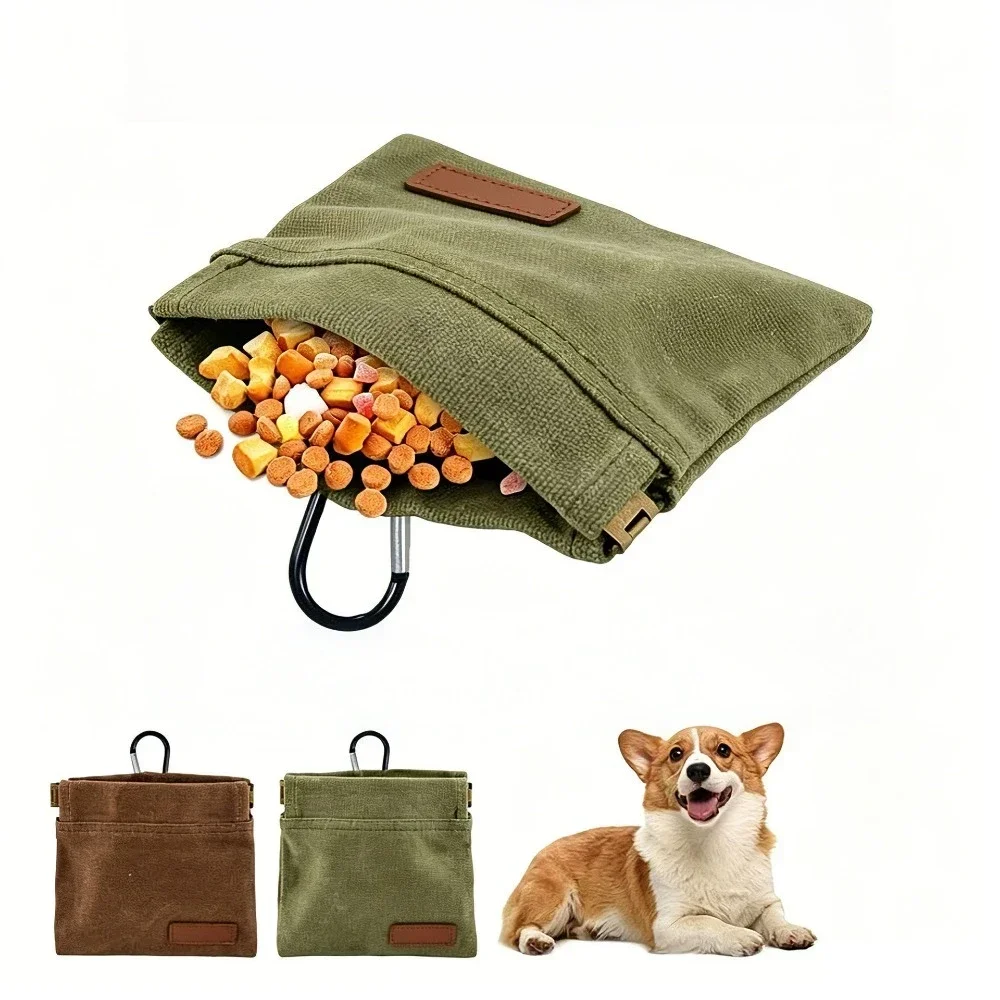 Bolsa para Petiscos de Cachorro, Bolsa de Lona Encerada para Treinamento de Animais de Estimação com Mosquetão, Bolsa Portátil para Armazenamento de Recompensas para Treinamento de Filhotes