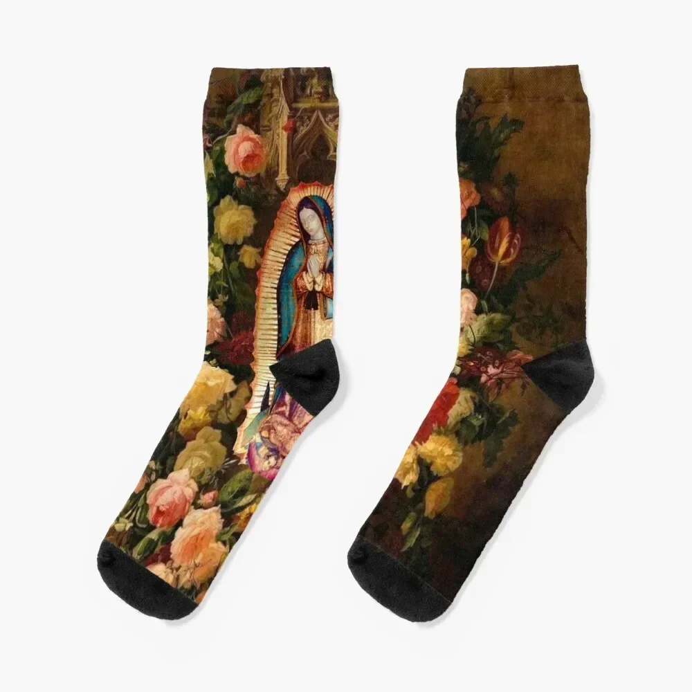 Our Lady of Guadalupe Virgin Mary Socks cartoon with print hiking Christmas Socks For Girls Men's