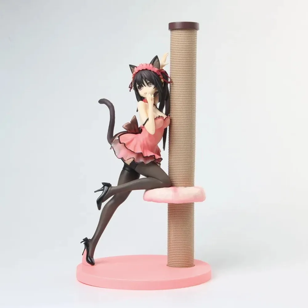 24CM Anime DATE A LIVE Figure Tokisaki Kurumi Sexy Cat Girl Two-Dimensional Girl Pink Kawaii Standing Model Toys Collection Doll