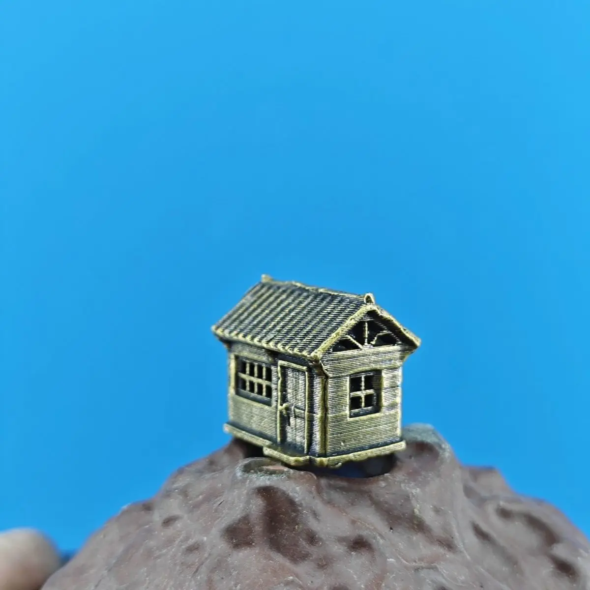 Rural Old House Decorative Copper Miniature Model Desktop Bonsai Fish Tank Micro Landscape Scenery Courtyard Flower Pot Potted