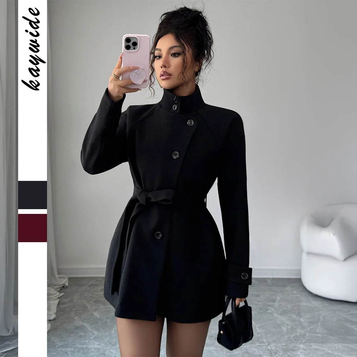 

Elegant And Simple High-neck Buttoned Long-sleeve Tie-up Coat For Women, Fall/winter 2026 Evening Dresses Lace Clothing Boho