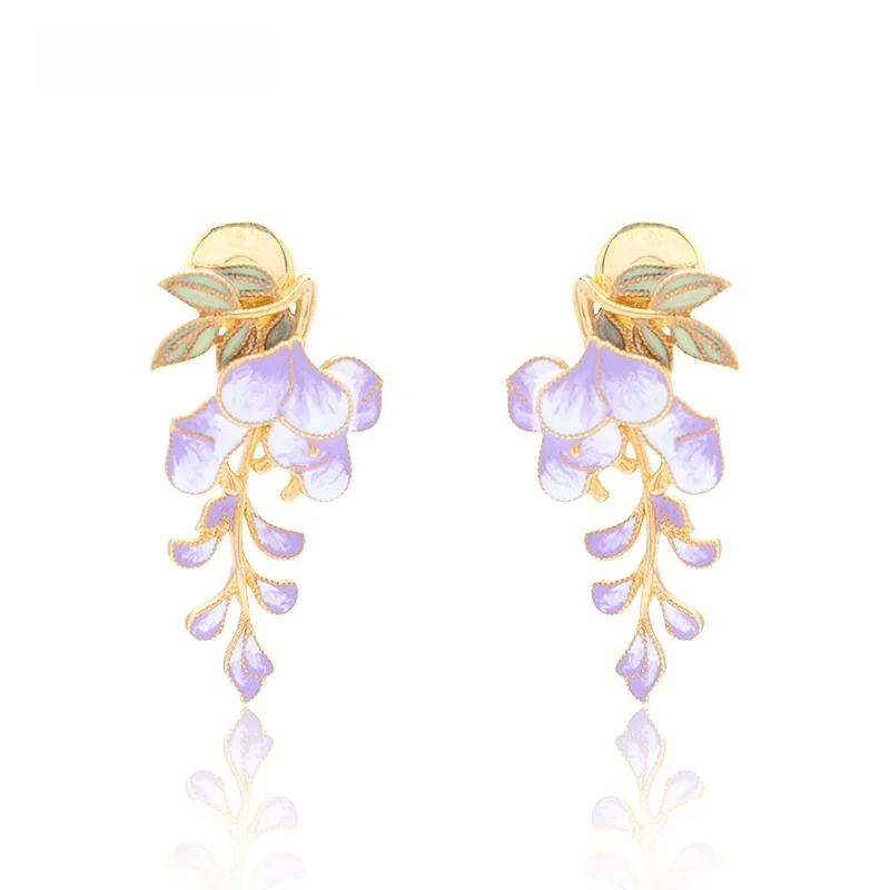 

Suzhou Museum Purple Trumpet Series Earrings 925 Silver Plated Enamel High-End Elegant New Style Women's Fashion Jewelry