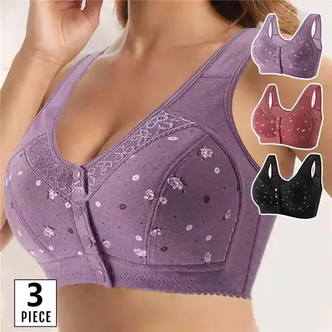 FallSweet 3 unids/set sujetador con cierre frontal para mujer sujetadores de talla grande Bralette sin costuras sujetador de encaje lencería Sexy para mujer