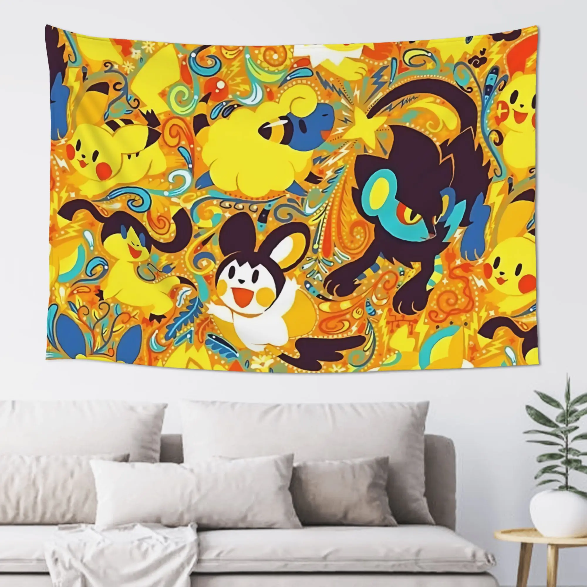 Cutecore Cartoon Pokemon Theme Tapestry Bedroom Decoration  Wall Hanging Blanket Tapestry Cool Stuff For Room