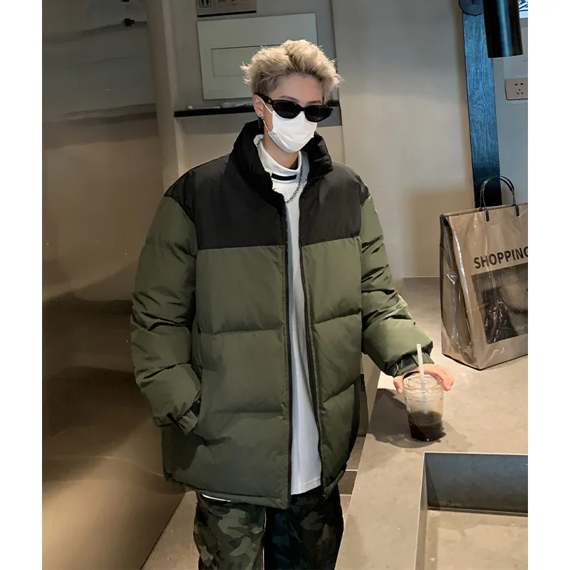 

Winter Cotton Jaet New Sle Color Blo Casual Warm Bread Sle Men's Stand Collar Contrast Color Cotton Jaet Long Length