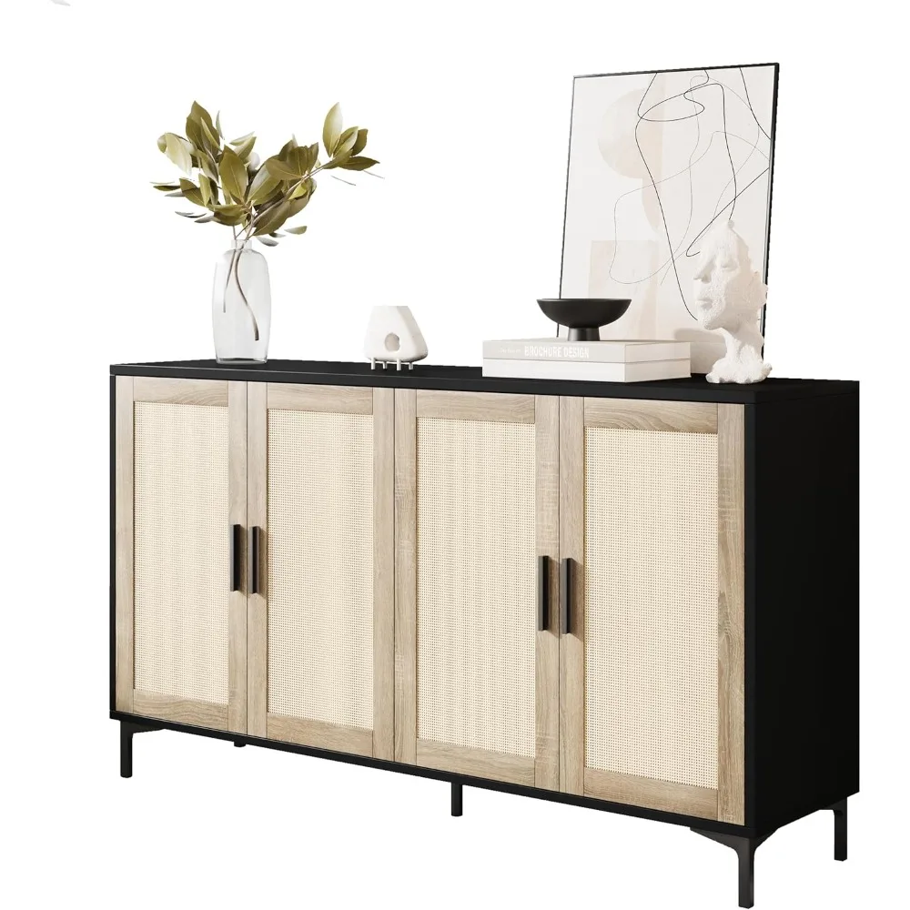 

Sideboard - Buffet Cabinet with Storage, Rattan Kitchen Buffet Cabinet Accent Sideboard Cabinets with Doors, Coffee Bar Cabinets