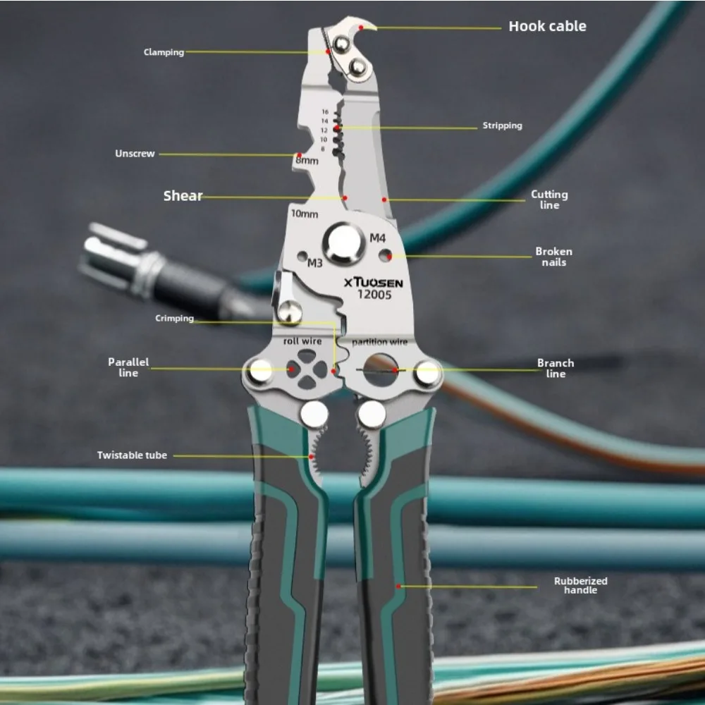 كماشة تجريد الأسلاك أداة كهربائية متعددة الوظائف مع قطع العقص ومفتاح الربط تتميز بتصميم قابل للطي لسهولة التخزين
