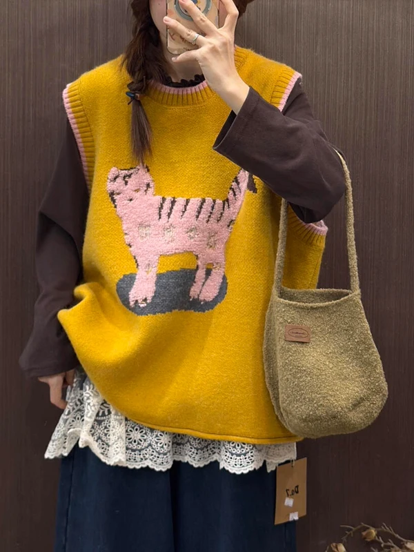 

Authentic Winter Knitted Vest Cute Lazy Slimming Layering Women's Faion Versatile Warm Thiened Materni Sle Vest