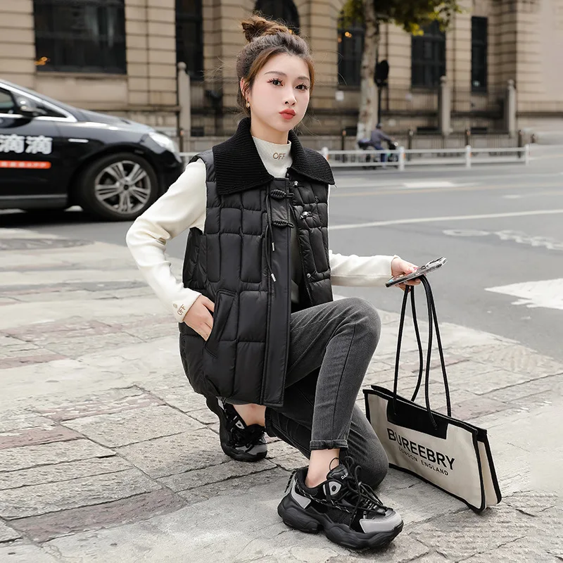 Down Cotton Autumn and Winter Vest New Yarn Neck Women's Fashionable Short and Versatile Western Style Loose Top