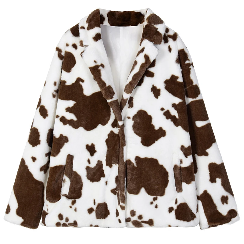 Autunno inverno nuova moda cappotto Harajuku stampato sciolto manica intera soffice Top in pelliccia sintetica giacca di pelliccia di coniglio donna capispalla caldi