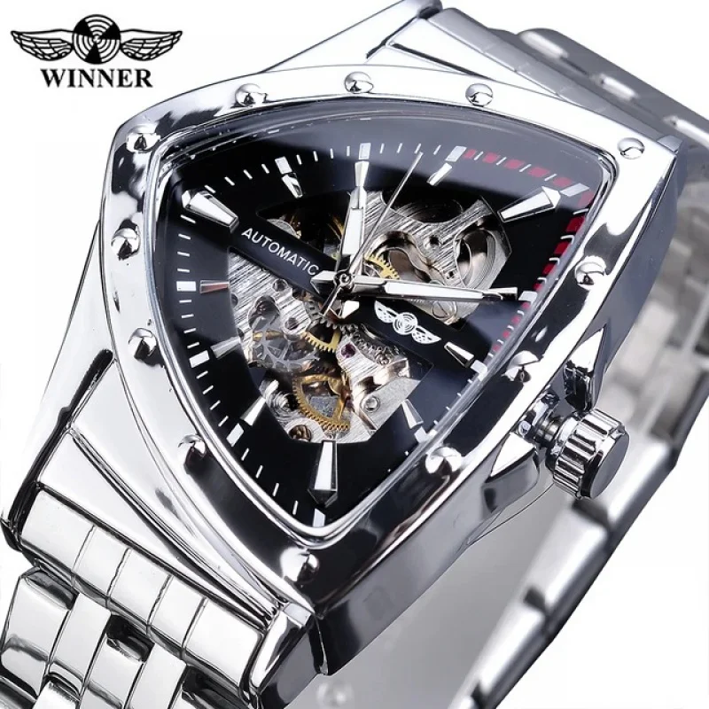 Free Shipping OUTLETSNew winner European American Style Men's Fashion Casual Hollow Triangle Automatic Mechanical Watch