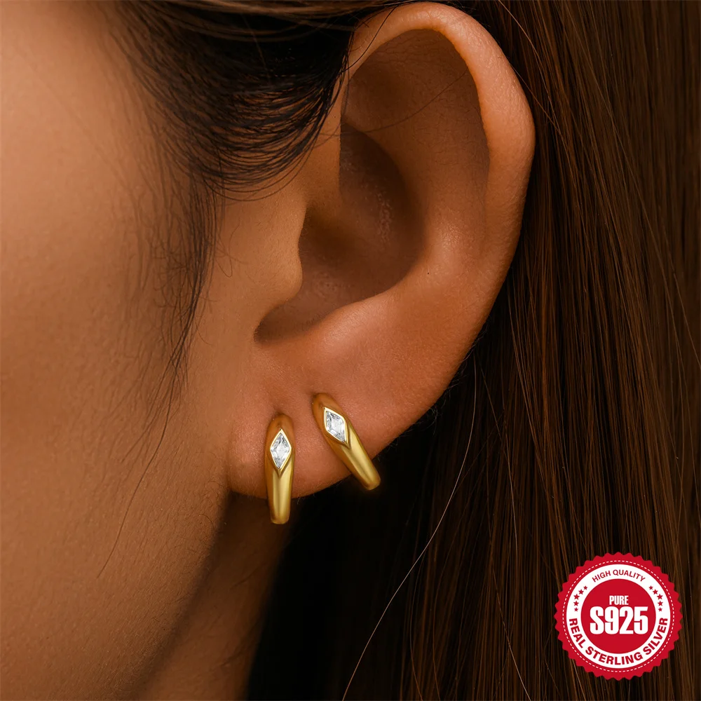 

CANNER 925 Sterling Silver for women Creative rhombus zircon Hot Selling Cool Style hoop Earrings Fashion jewelry 2024New style