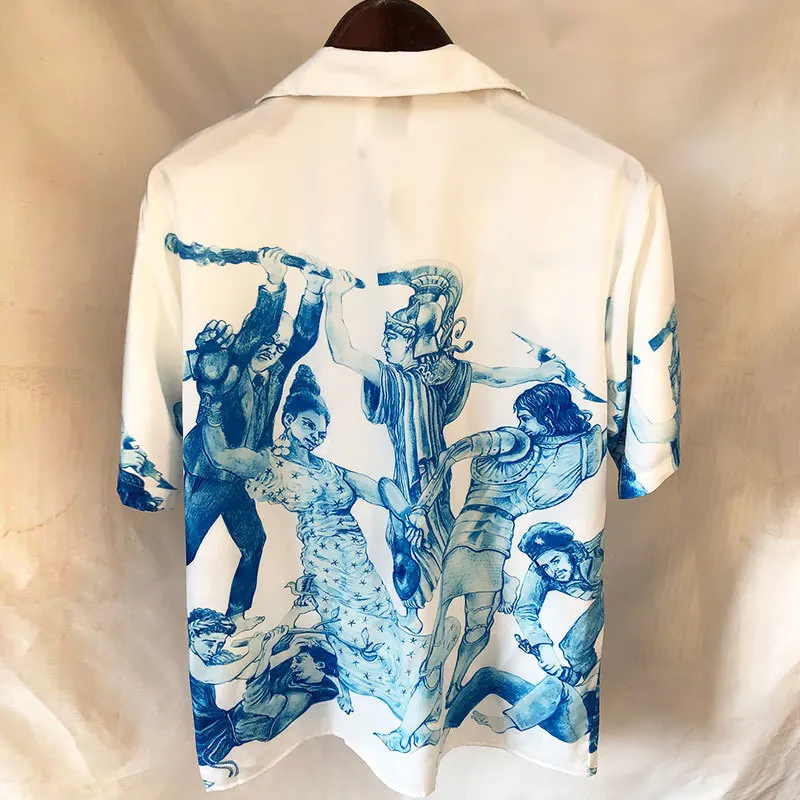 Summer Abstract Art Portrait Pattern Print Shirt Short Sleeve Casual Men Shirt Streetwear Camisa Masculina  Shirt Moda Hombre