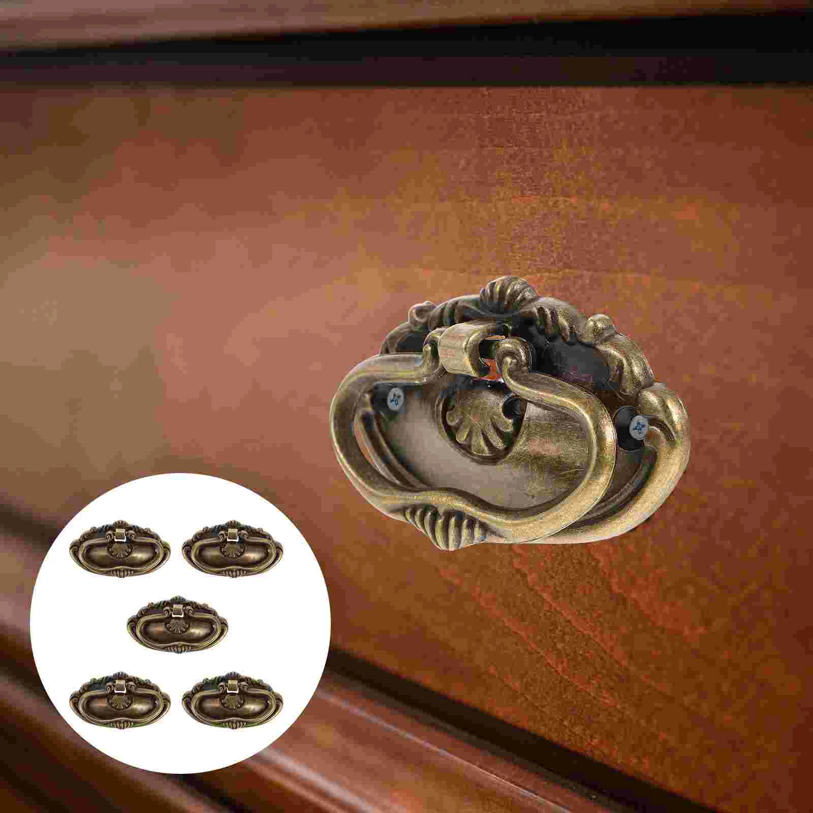 

5 Sets Drawer Handle Door Cabinet Knobs Furniture Pulls Vintage for Drawers Wardrobe Zinc Alloy Handles Wood Case