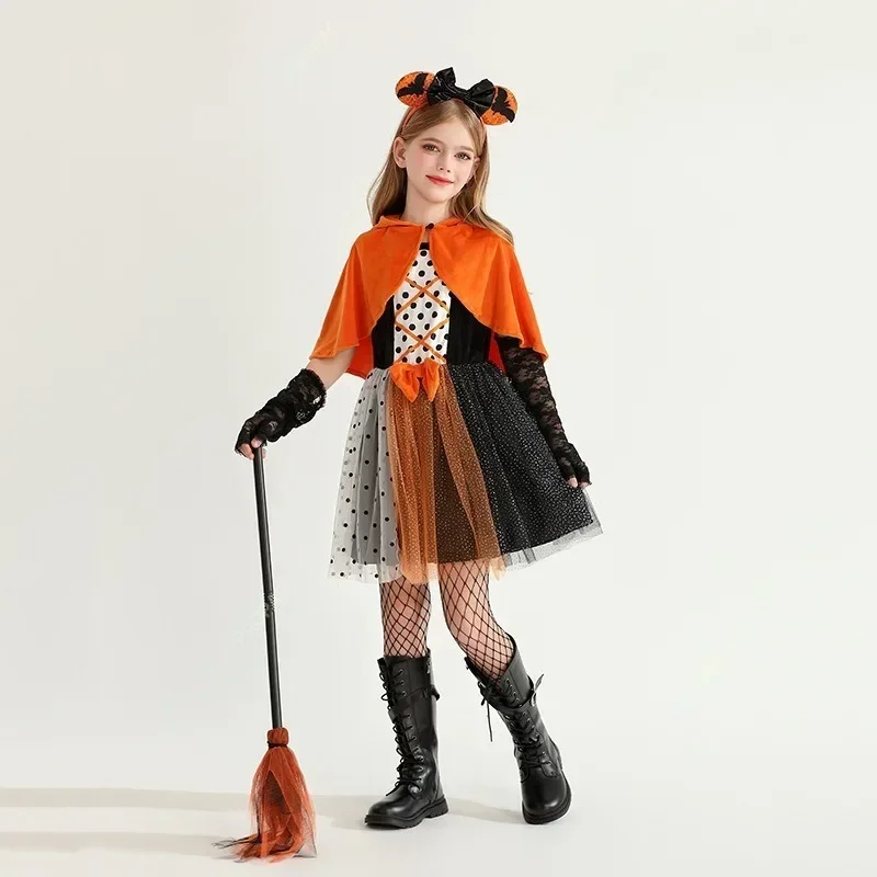 

Halloween Girl Costume Pumpkin Witch Vampire Devil Ghost Carnival Party Dress Shawl Hooded Suit Children's Role-playing Costume