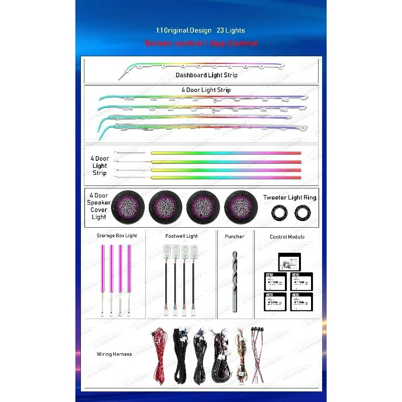G01 G02 Full Trim LED Atmosphere Upgrade Kit, 64 Color Dynamic Interior Ambient Strip Fit 2018-2023 Compact SUV Dashboard Air Ve