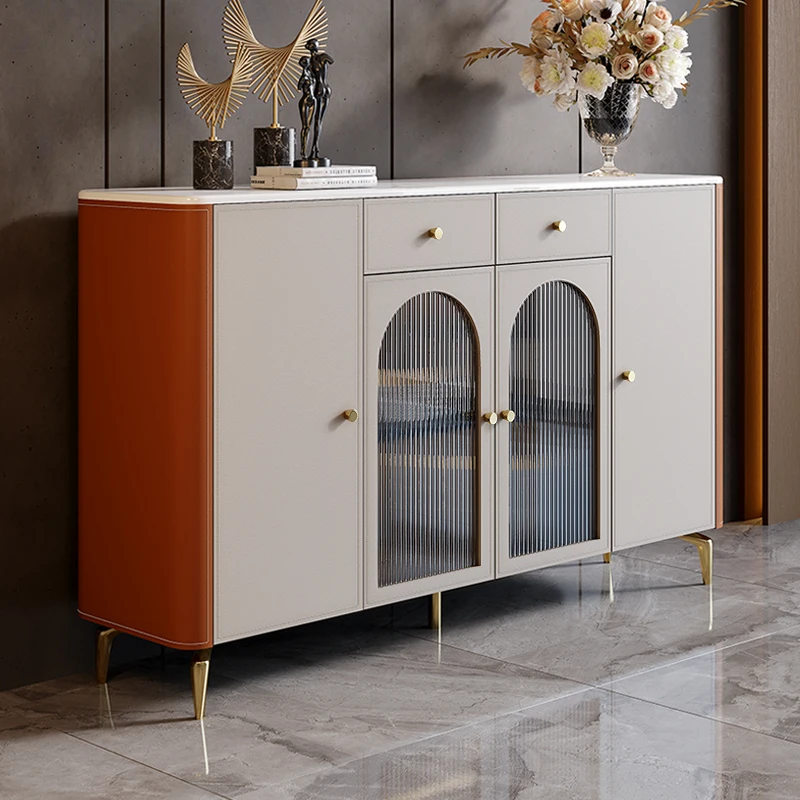 

High-end villa multi-functional saddle leather storage wine cabinet
