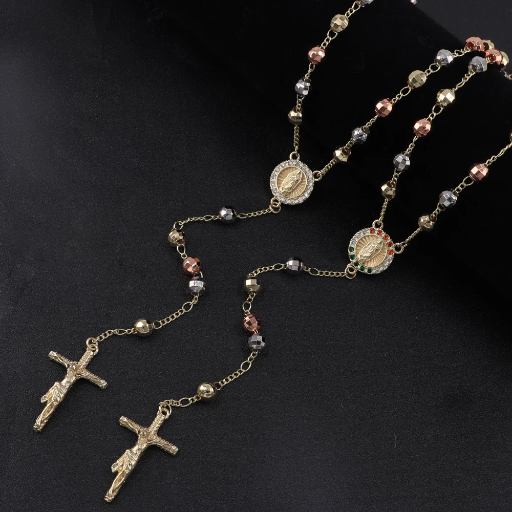 

Hot-Selling Guadalupe Rosario Oro Laminado Holy Mary Luxury Gold Filled Virgin Maria & Crucifix Rosary Necklace