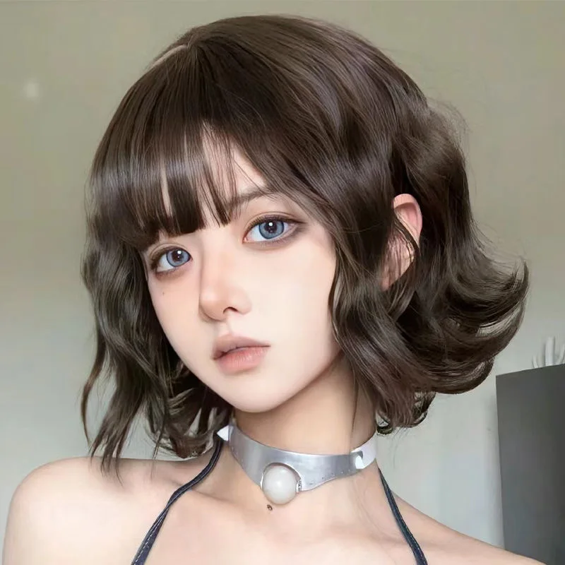 Synthetic Short Curly Wig for Women Lolita Style Full Headpiece Lazy Sheep Waves Fashion Cosplay Party Everyday Hair