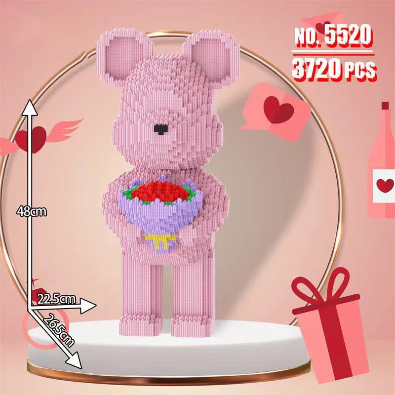 New 48CM large building blocks model hand holding flower love love violence bear DIY educational building blocks toy gift