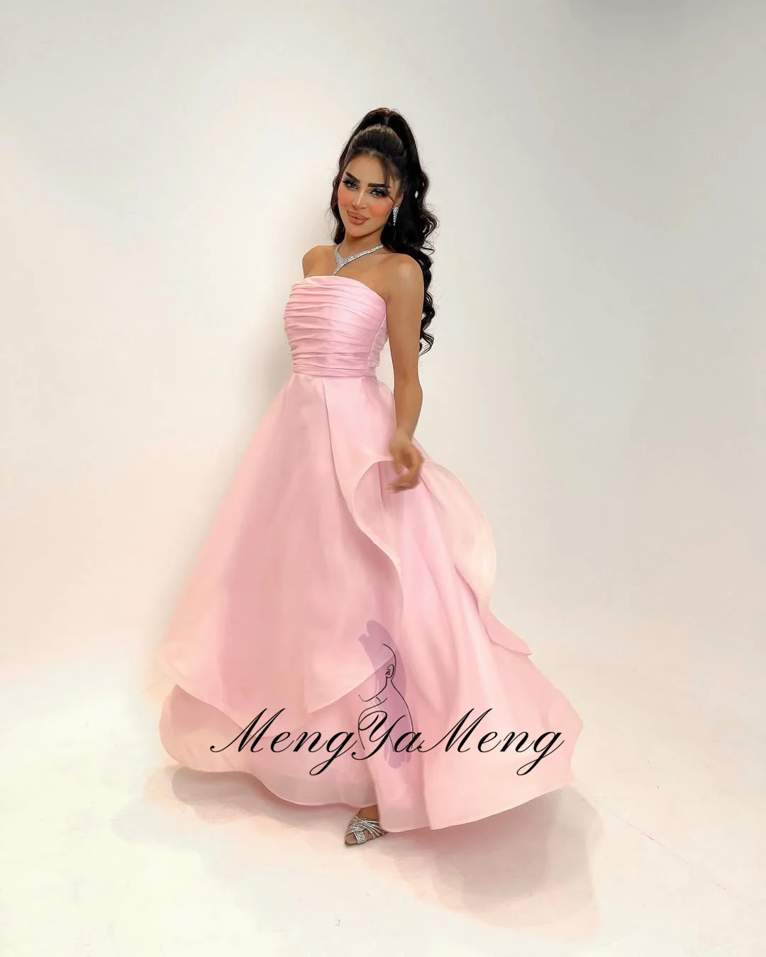 ZHUISHU 핑크 롱 프롬 드레스 사우디 스트랩리스 실크 오간자 이브닝 가운 맞춤형 A라인 파티 드레스 특별한 날을 위한