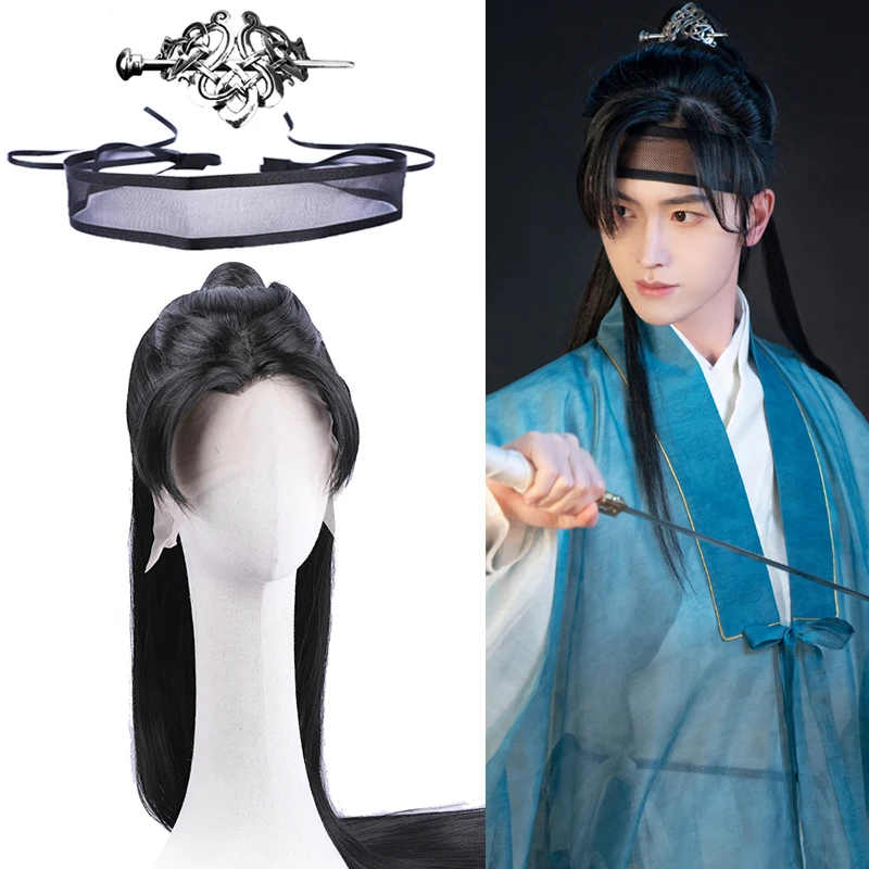 Hot TV Cosplay Wig Wang Yibo Luo Yunxi Yang Yang Xiao Zhan Chinese Drama Ancient Hanfu Black Natural Hair Halloween Wig Cosplay