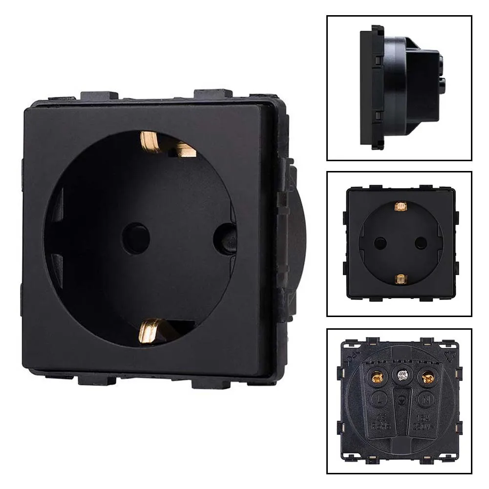 16A 250VAC EU Power Outlet with Grounding and Dual Safety Shutters Compatible with Round Junction Boxes 65mm to 70mm Diameter