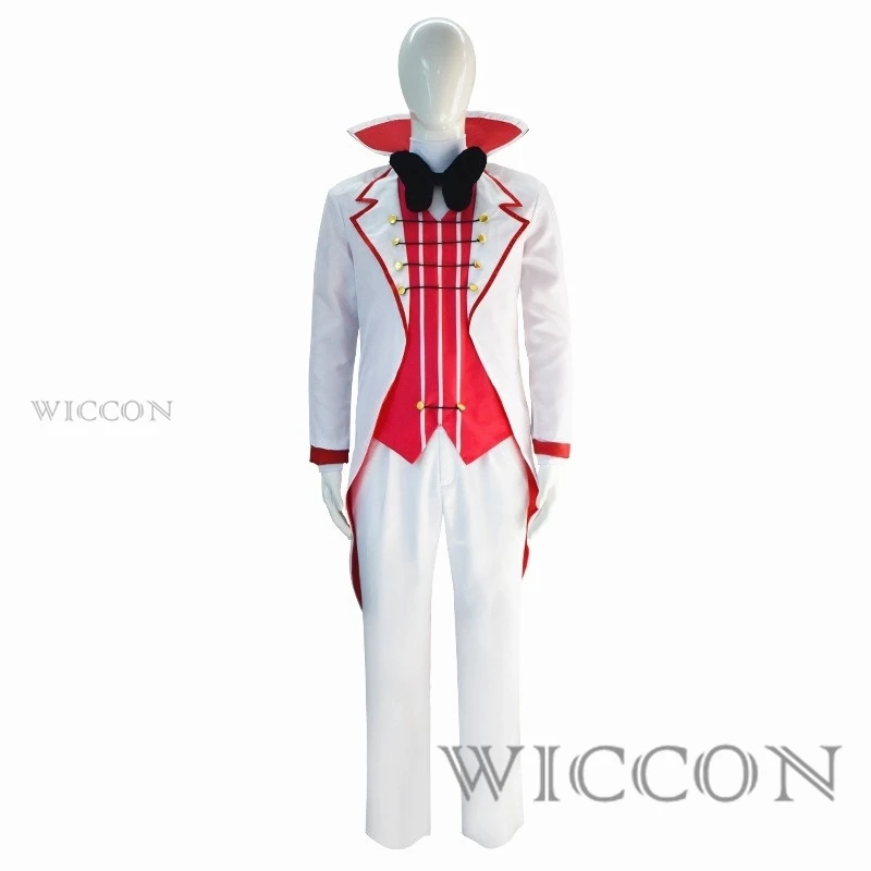 Hasbin Lucifer Cosplay Anime Hotel Morningstar Costume Cosplay Parrucca Papà Abito bianco Diavolo Inferno Festa di Halloween Costume da uomo adulto