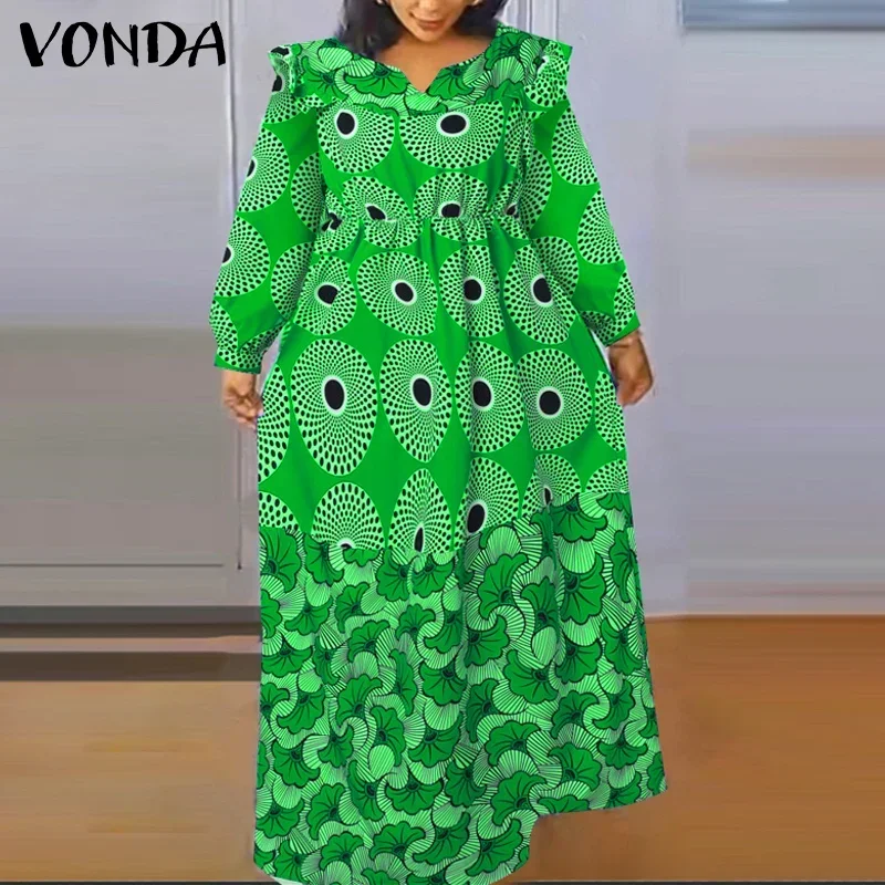 

Плюс размер 5XL VONDA богемное платье с принтом женское длинное платье макси большого размера с v-образным вырезом и длинным рукавом-фонариком Vestidos праздничный халат