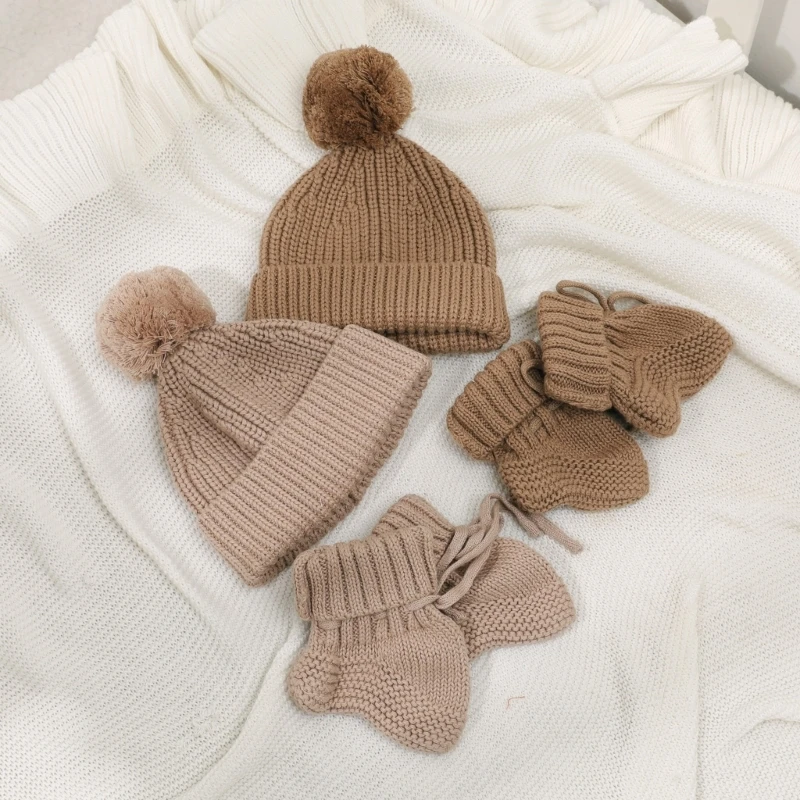 Cotton Caps Elastic Crochet Hat with Pompoms Bonnet Caps for Infant 0-6 Months image 4