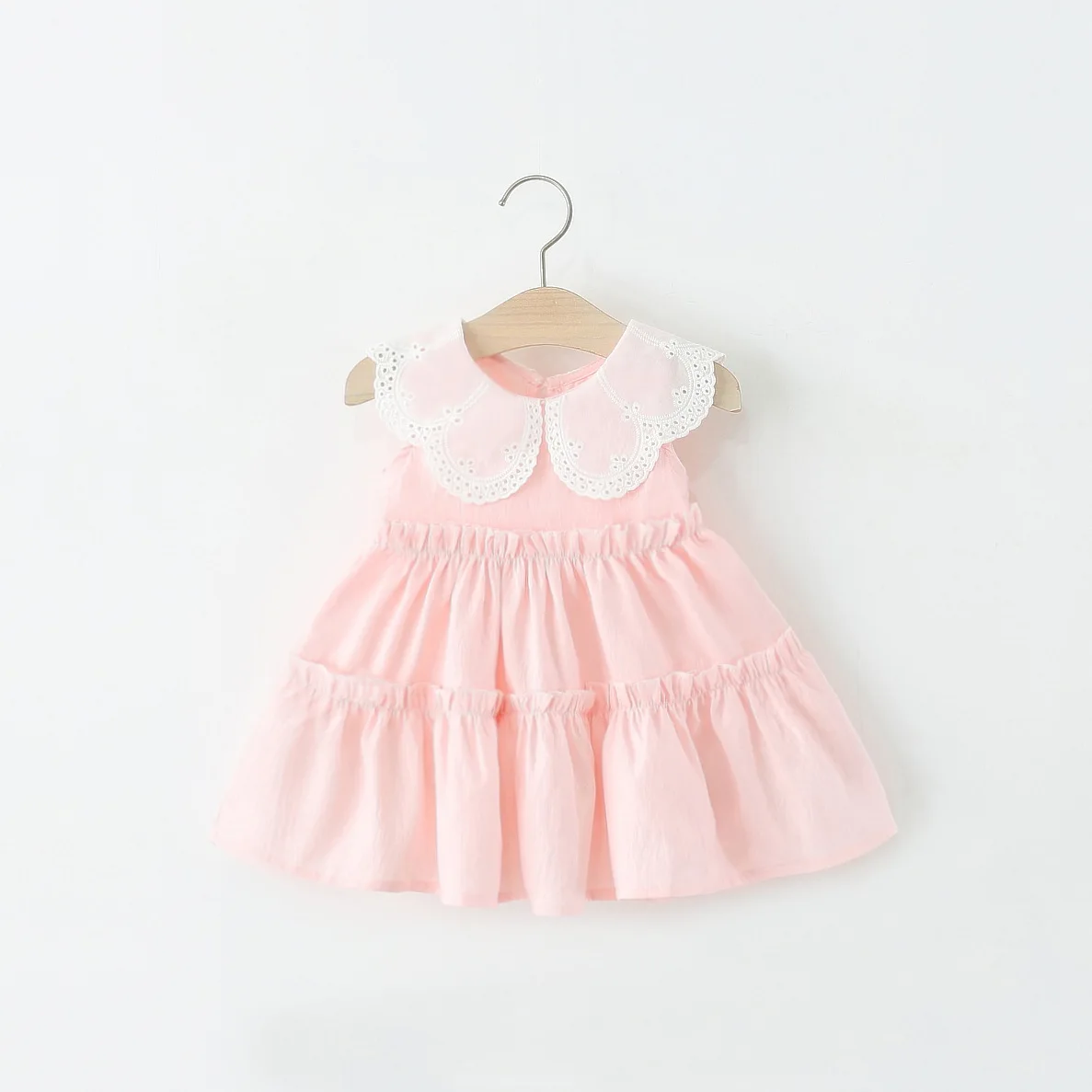 

Sweet White Petal Lapel Baby Girl Dress, Summer New Simple Style Solid Color Children'S Sleeveless Clothes (9 Months-4 Years)