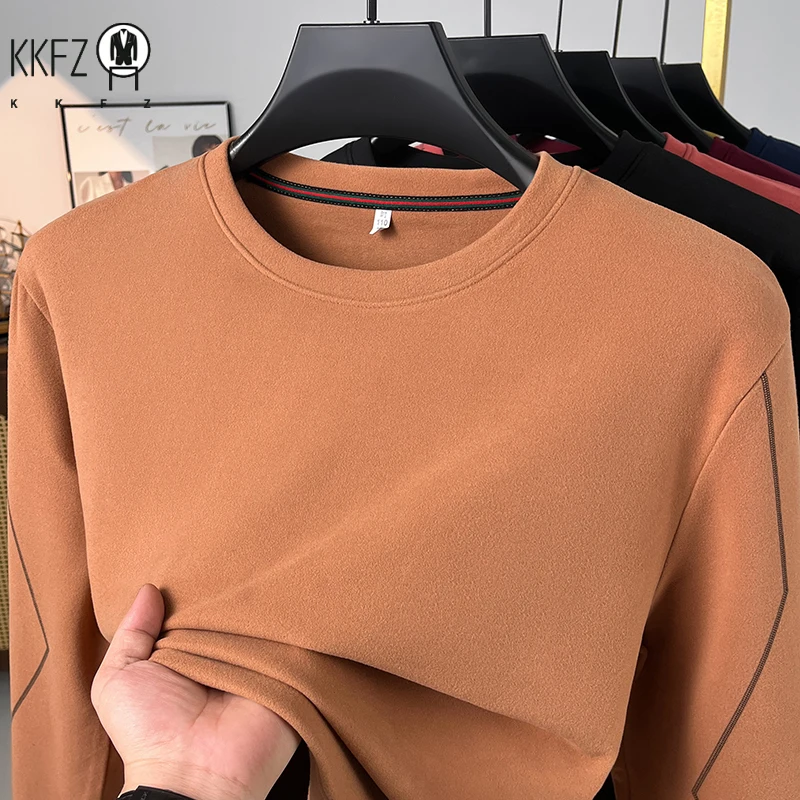 Male Comfort Crew Neck Pullover Long Sleeve Warm Thermal Cloth Sleeve Stitch Detail Travel Casual Clothing