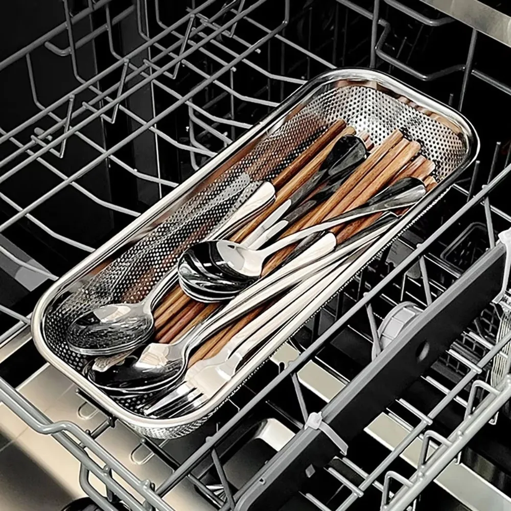 

Stainless Steel Mesh Drain Basket Mesh Filtering Anti-rust Chopsticks Storage Basket Thickened Rectangle