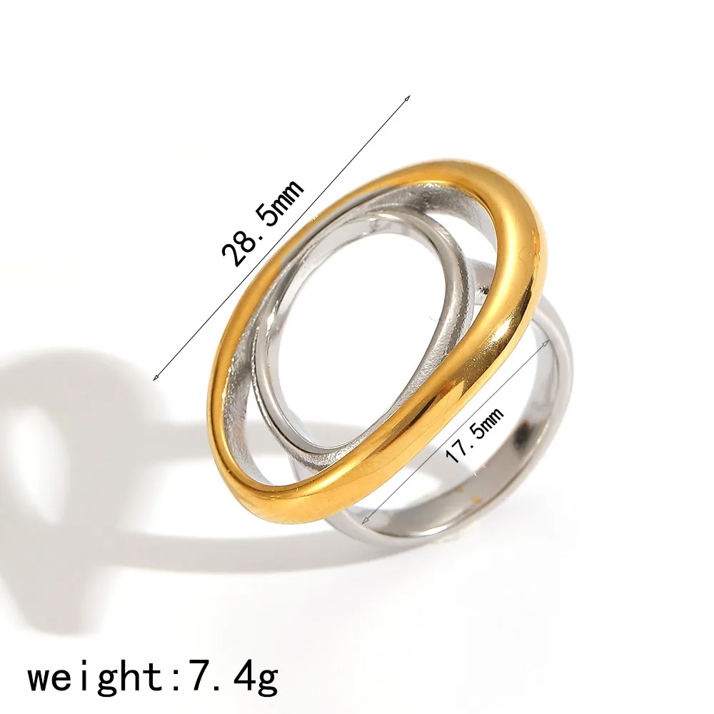 TD Edelstahl Gold Silber Gemischte Farben Unregelmäßige Geometrische Linien Offener Ring für Frauen Wasserfester Modeschmuck – Detail 8