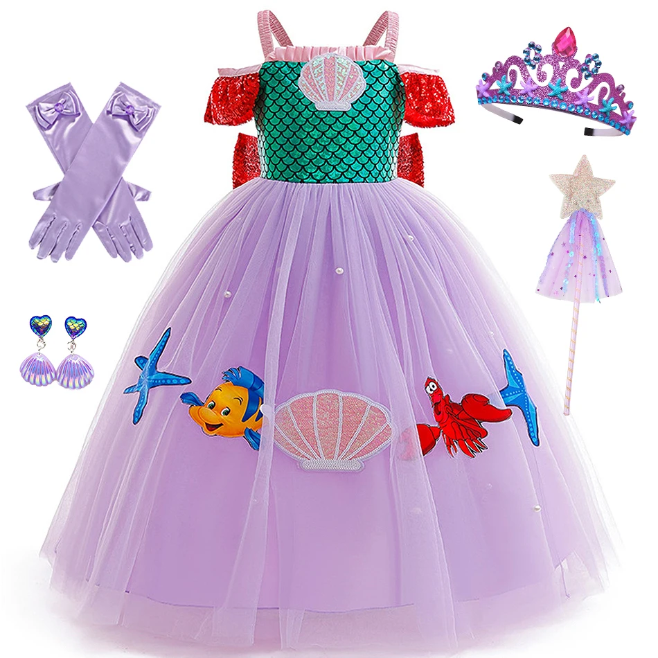 

Mermaid Ariel Stage Performance Costume Girls Halloween Cosplay Princess Dress Children Birthday Carnival Party Bow Ball Gown