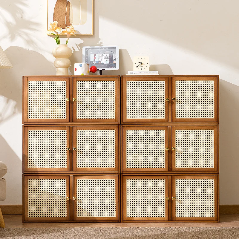 Creative Dustproof Grid Cabinet Combination Cabinet Bookshelf Multifunctional Edge Cabinet Free Storage Module Original Color Brown Color