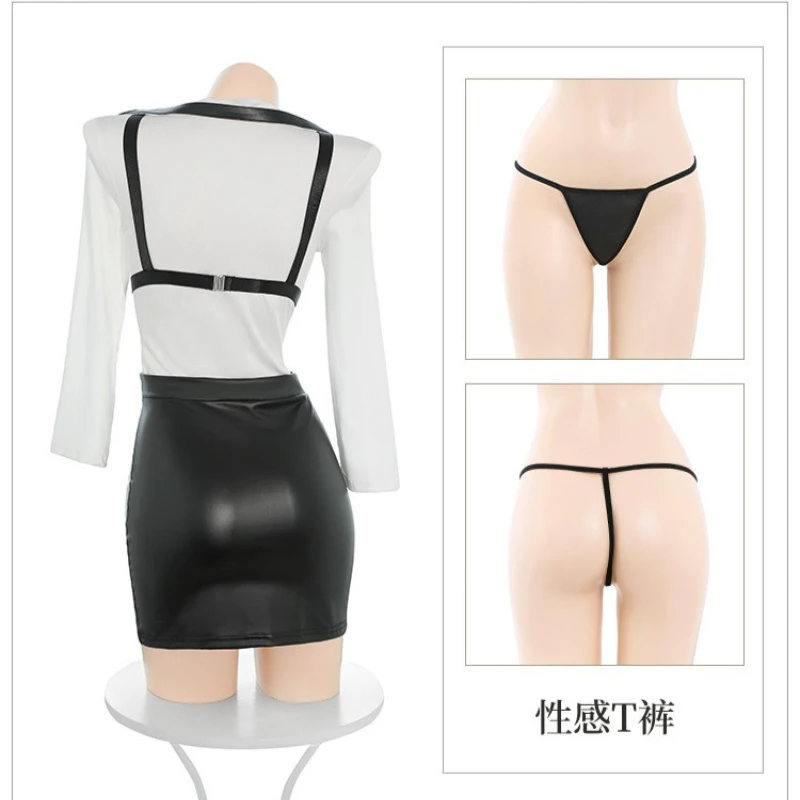 ชุดคอสเพลย์เซ็กซี่สไตล์สาวออฟฟิศ ชุดยูนิฟอร์มหนังรัดรูป กระโปรงสั้น ชุดชั้นใน สำหรับงานปาร์ตี้ ไนต์คลับ หรือการแสดงบนเวที