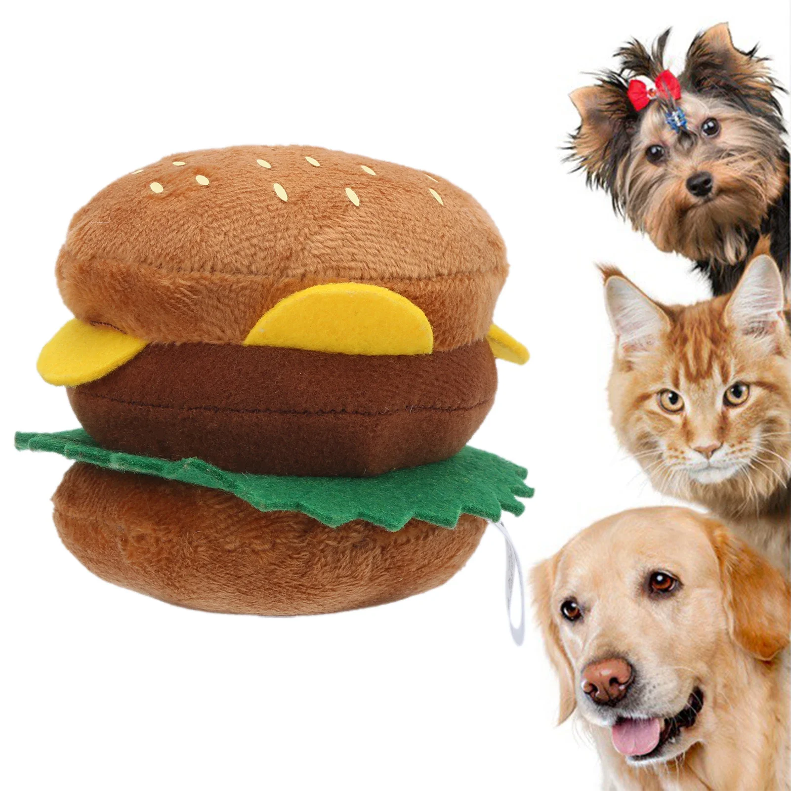 

Dog Plush Hamburger Toy Squeezable Soft Hamburger Funny Squeaky Dog Toy For Small Dogs Cats