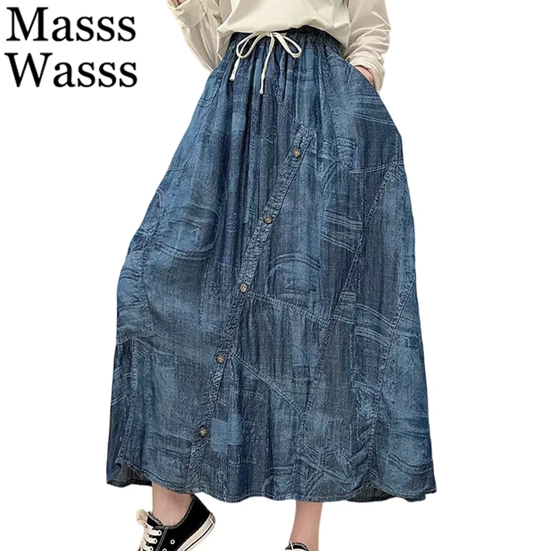 Masss Wasss British Design Classic Denim Skirts Ladies 2026 Fashion Causal Vintage Clothes Women Summer Loose Elegant Streetwear