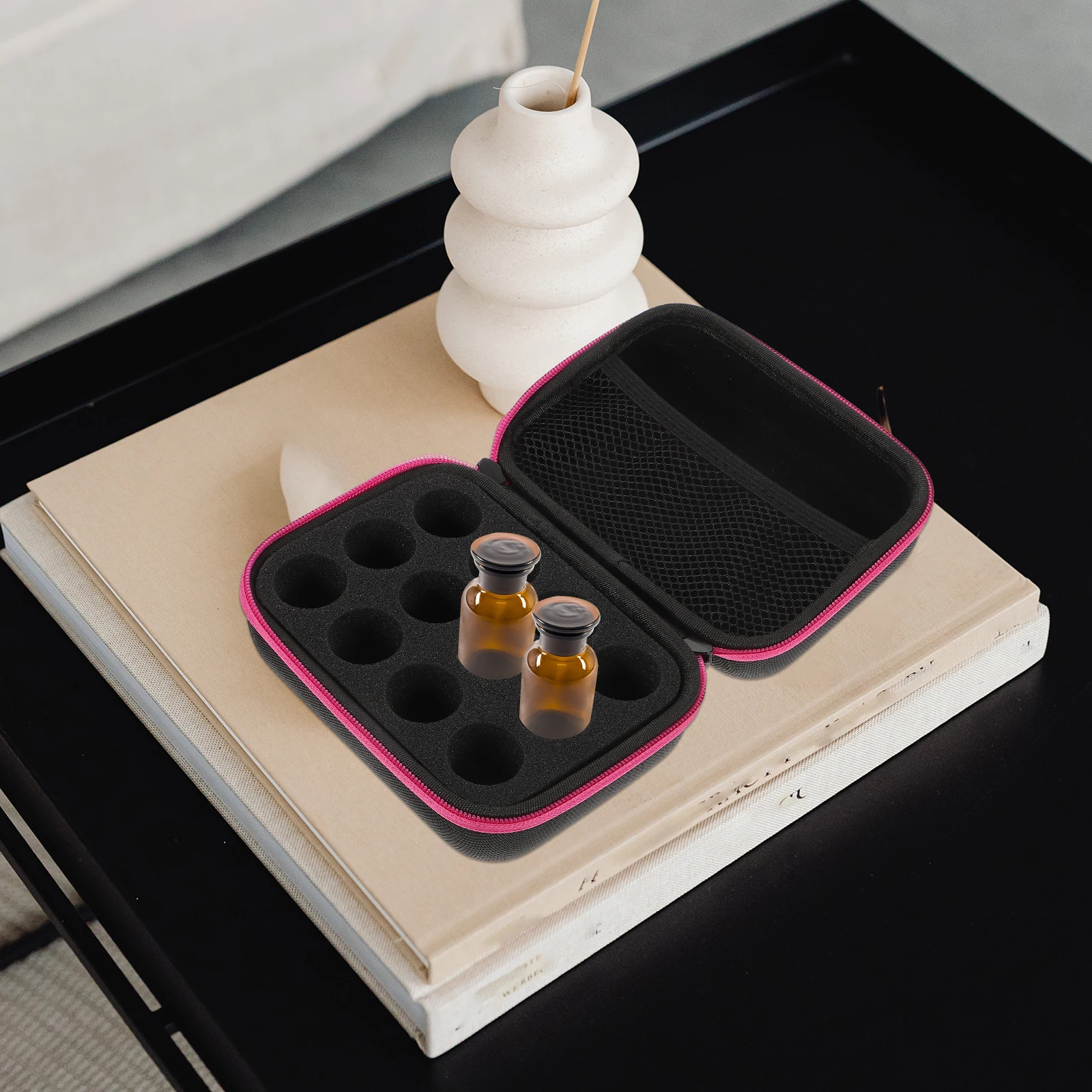 

1pc Waterproof Storage Bag Pink Portable Essential Oil Holder Travel Organizer For Nail Polish Roller Bottles Pouch