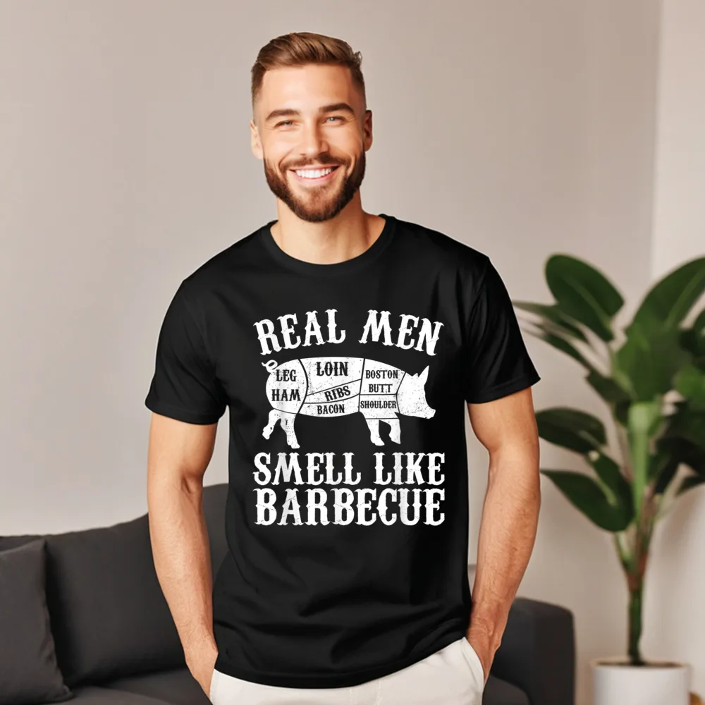 Mens Real Men Smell Like Latest Casual T Shirt Crewneck Combed cotton Short Sleeve Tops & Tees Boyfriend Tee-Shirts Autumn