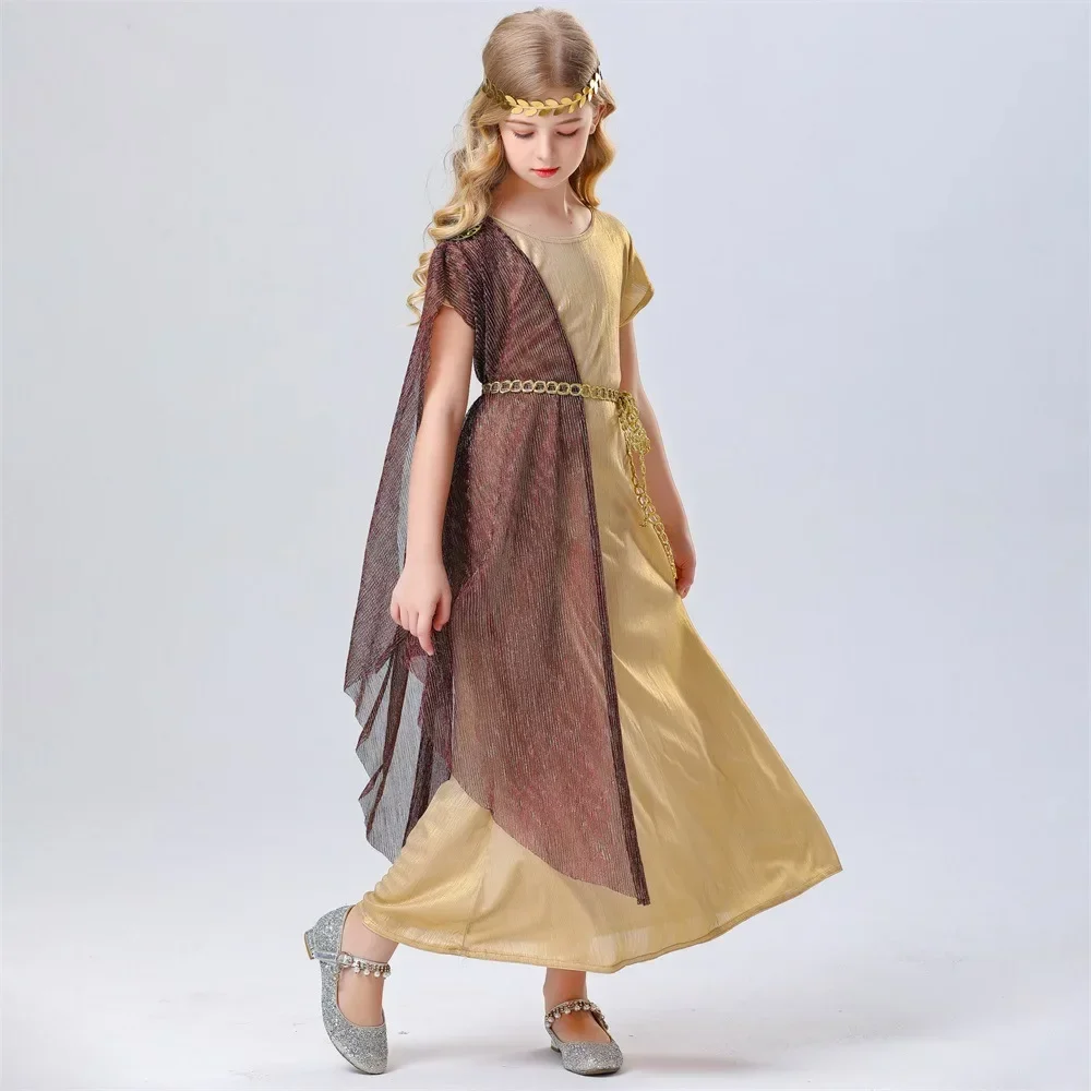 Traje grego romano Athena para meninas, rainha egípcia Cosplay, vestido de festa infantil Halloween Carnival, fantasia de vestir